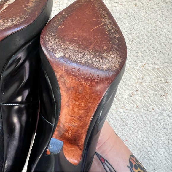 CELINE Heels Black Patent Leather Pointed Toe Platform High Heel Pumps 36.5/ 5.5 - Picture 10 of 15